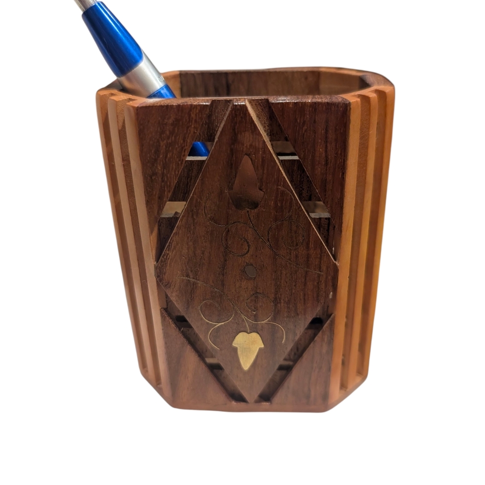 Wooden Pen Holder with Inlay Design